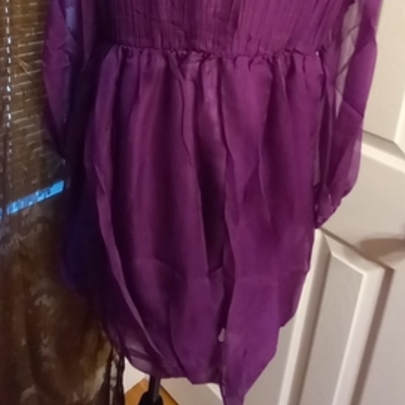 Chiffon Baby Doll Bubble Hem Mini Dress 3/4 Puff Sleeve in Purple NWT MED - Picture 8 of 16